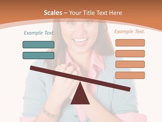 A Woman Is Smiling And Holding Her Hands Together PowerPoint Template