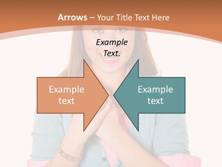 A Woman Is Smiling And Holding Her Hands Together PowerPoint Template
