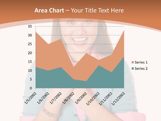 A Woman Is Smiling And Holding Her Hands Together PowerPoint Template