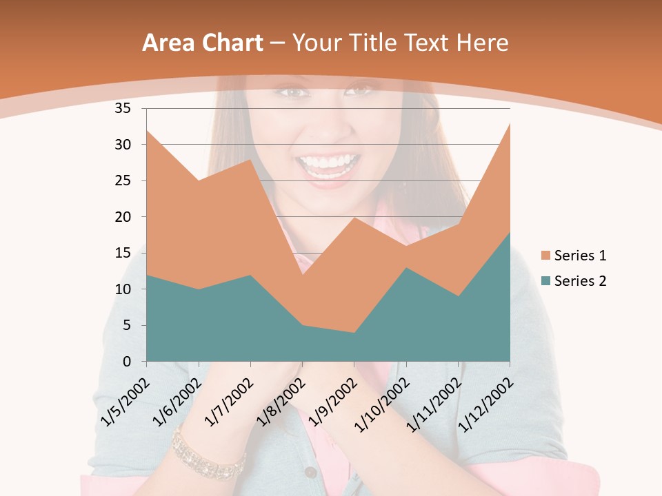 A Woman Is Smiling And Holding Her Hands Together PowerPoint Template