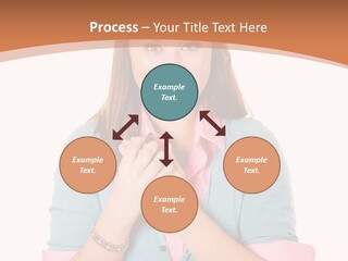 A Woman Is Smiling And Holding Her Hands Together PowerPoint Template