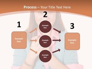 A Woman Is Smiling And Holding Her Hands Together PowerPoint Template