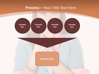 A Woman Is Smiling And Holding Her Hands Together PowerPoint Template