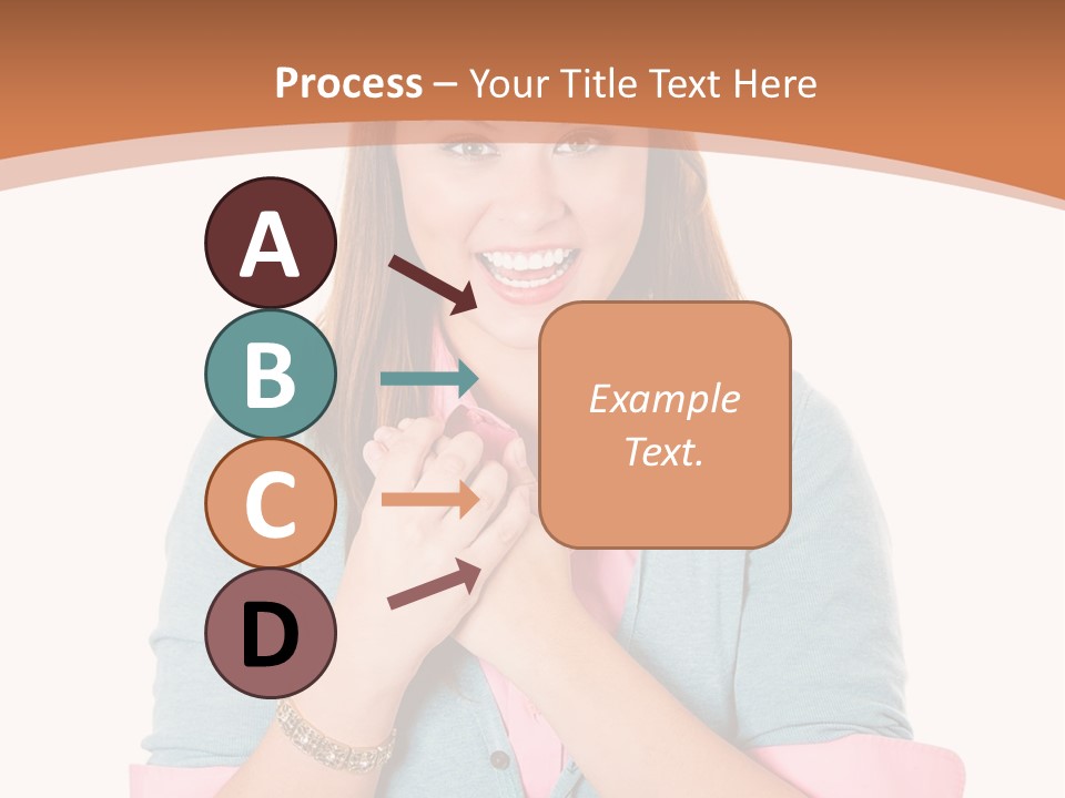 A Woman Is Smiling And Holding Her Hands Together PowerPoint Template