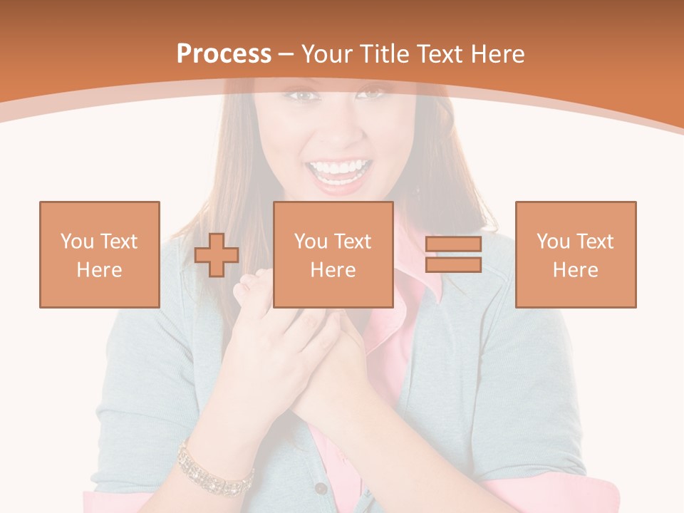 A Woman Is Smiling And Holding Her Hands Together PowerPoint Template