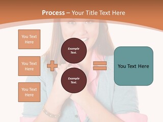 A Woman Is Smiling And Holding Her Hands Together PowerPoint Template