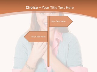 A Woman Is Smiling And Holding Her Hands Together PowerPoint Template