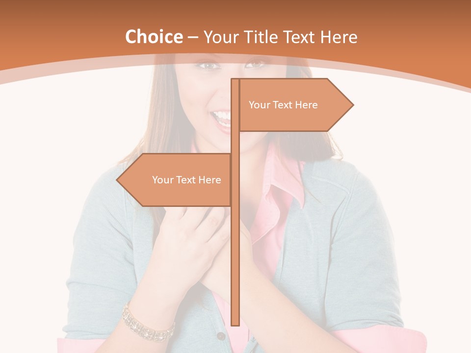 A Woman Is Smiling And Holding Her Hands Together PowerPoint Template