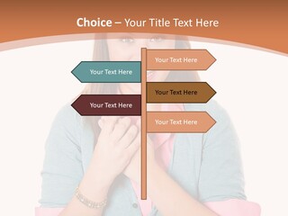 A Woman Is Smiling And Holding Her Hands Together PowerPoint Template