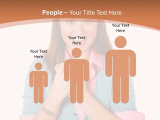 A Woman Is Smiling And Holding Her Hands Together PowerPoint Template