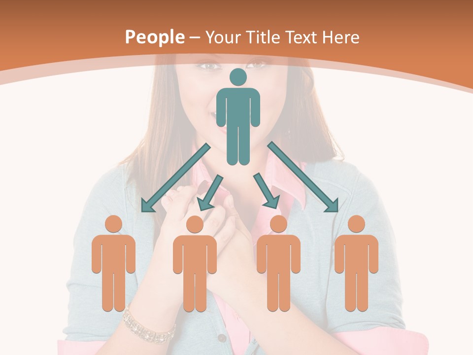 A Woman Is Smiling And Holding Her Hands Together PowerPoint Template