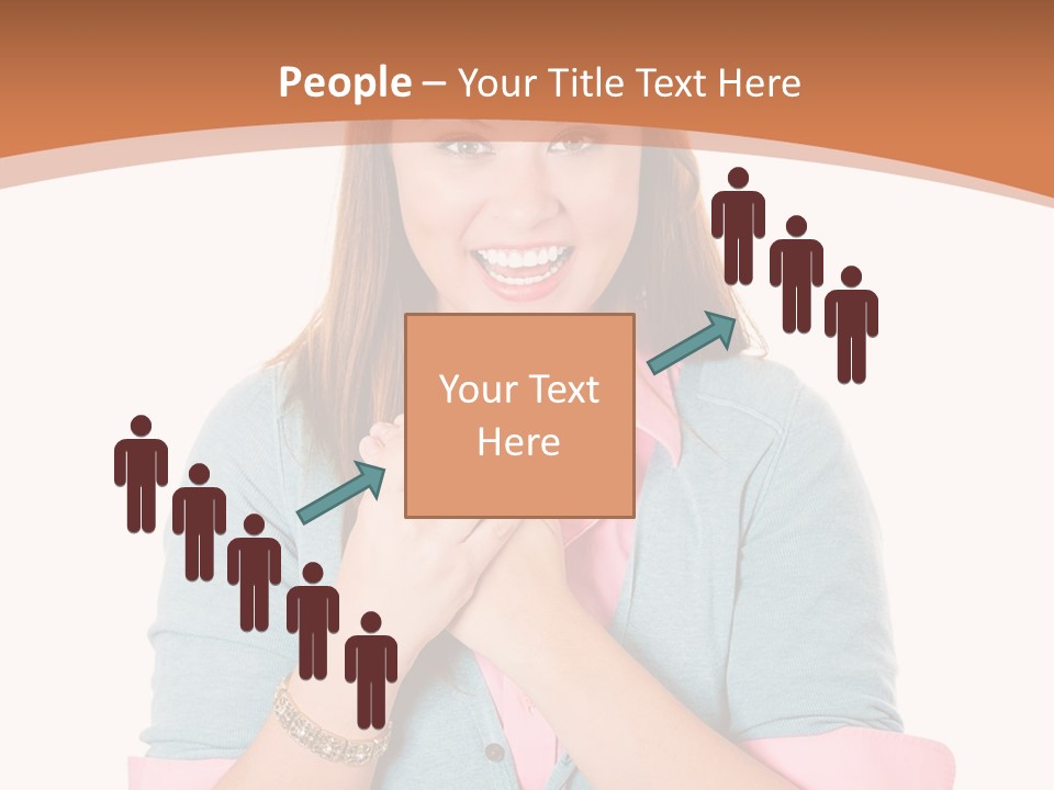 A Woman Is Smiling And Holding Her Hands Together PowerPoint Template