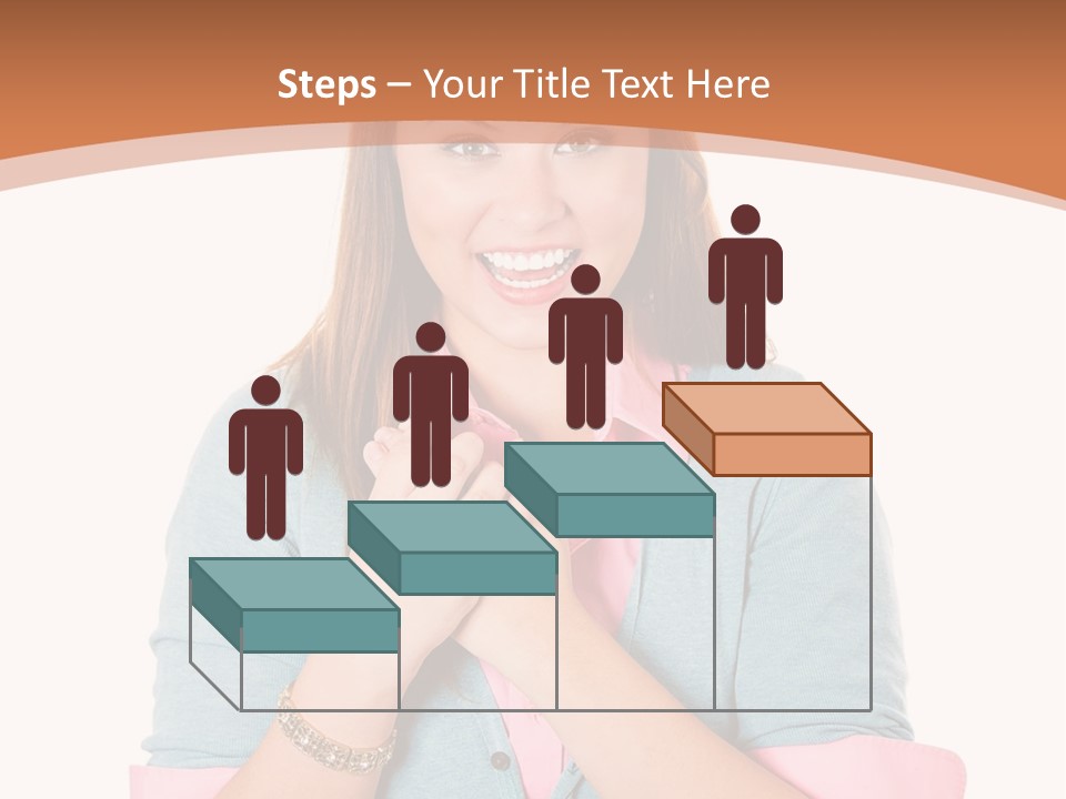 A Woman Is Smiling And Holding Her Hands Together PowerPoint Template