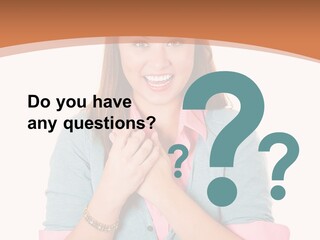 A Woman Is Smiling And Holding Her Hands Together PowerPoint Template