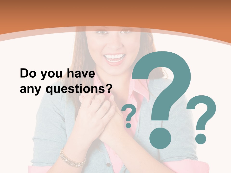 A Woman Is Smiling And Holding Her Hands Together PowerPoint Template
