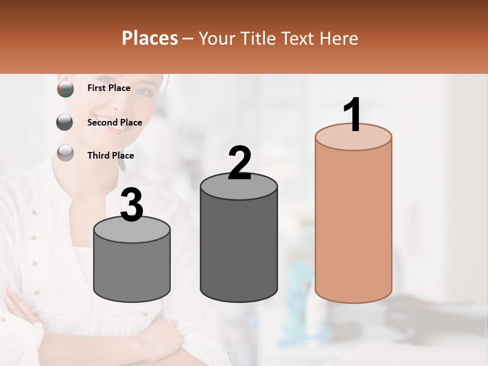 A Woman Standing In A Room With Her Arms Crossed PowerPoint Template