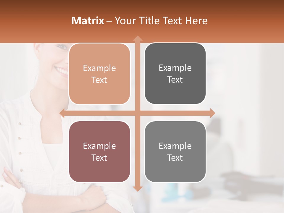 A Woman Standing In A Room With Her Arms Crossed PowerPoint Template