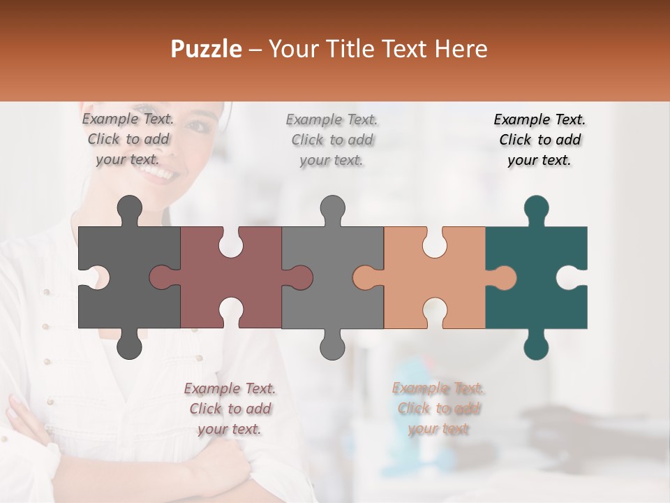 A Woman Standing In A Room With Her Arms Crossed PowerPoint Template