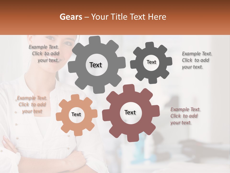 A Woman Standing In A Room With Her Arms Crossed PowerPoint Template