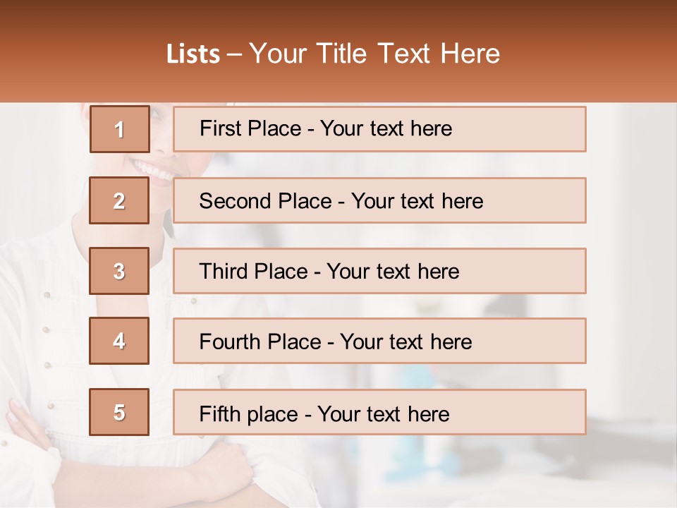 A Woman Standing In A Room With Her Arms Crossed PowerPoint Template