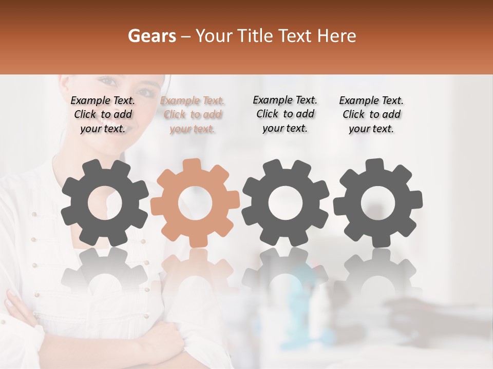 A Woman Standing In A Room With Her Arms Crossed PowerPoint Template