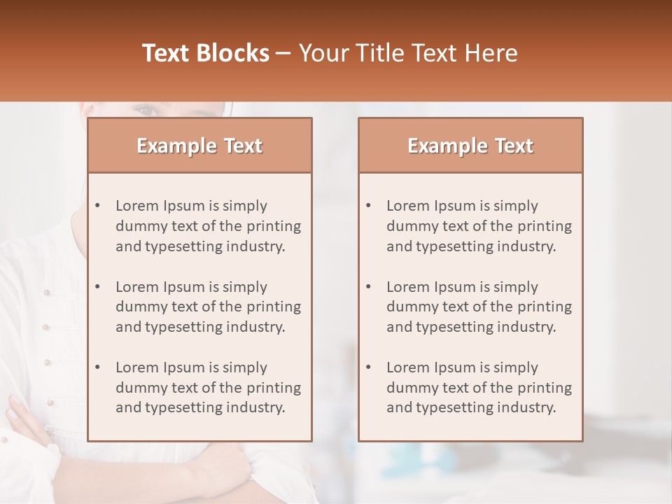 A Woman Standing In A Room With Her Arms Crossed PowerPoint Template