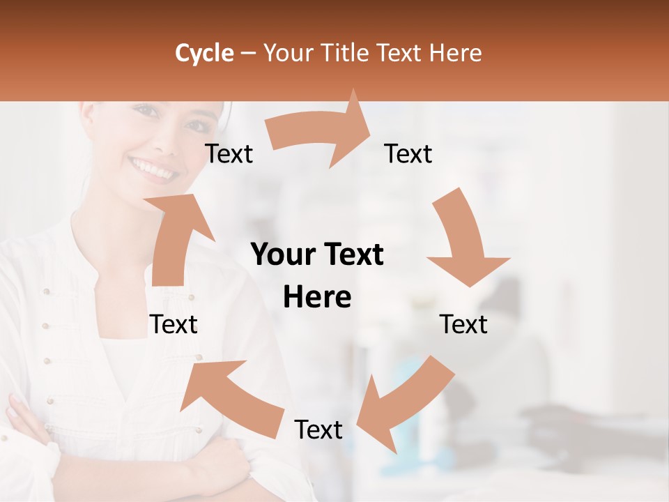 A Woman Standing In A Room With Her Arms Crossed PowerPoint Template