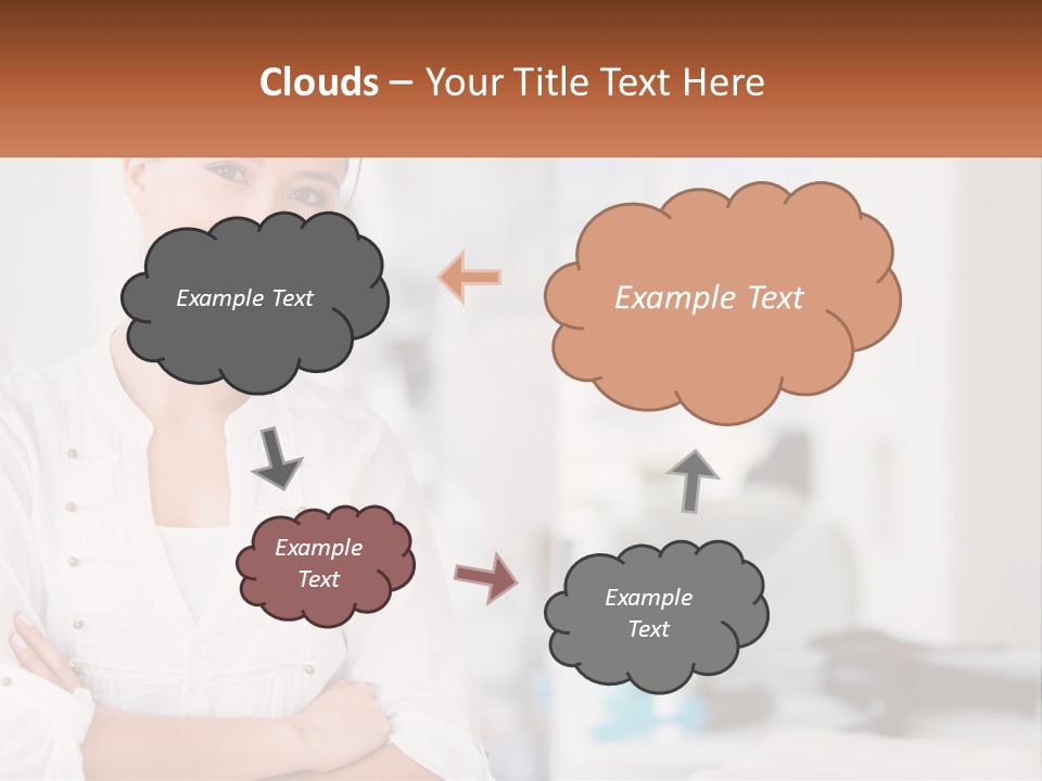 A Woman Standing In A Room With Her Arms Crossed PowerPoint Template
