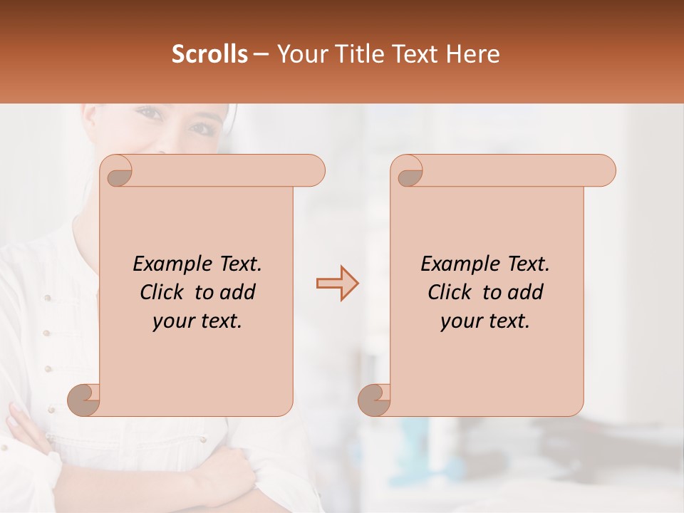 A Woman Standing In A Room With Her Arms Crossed PowerPoint Template