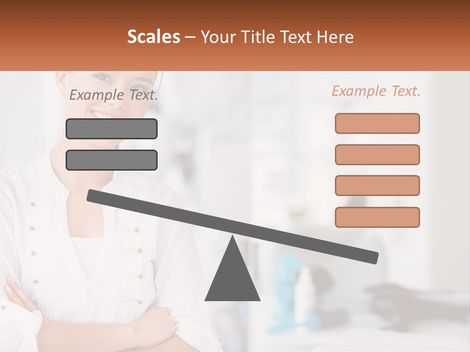 A Woman Standing In A Room With Her Arms Crossed PowerPoint Template