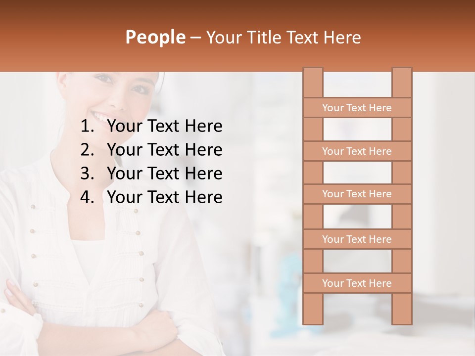 A Woman Standing In A Room With Her Arms Crossed PowerPoint Template