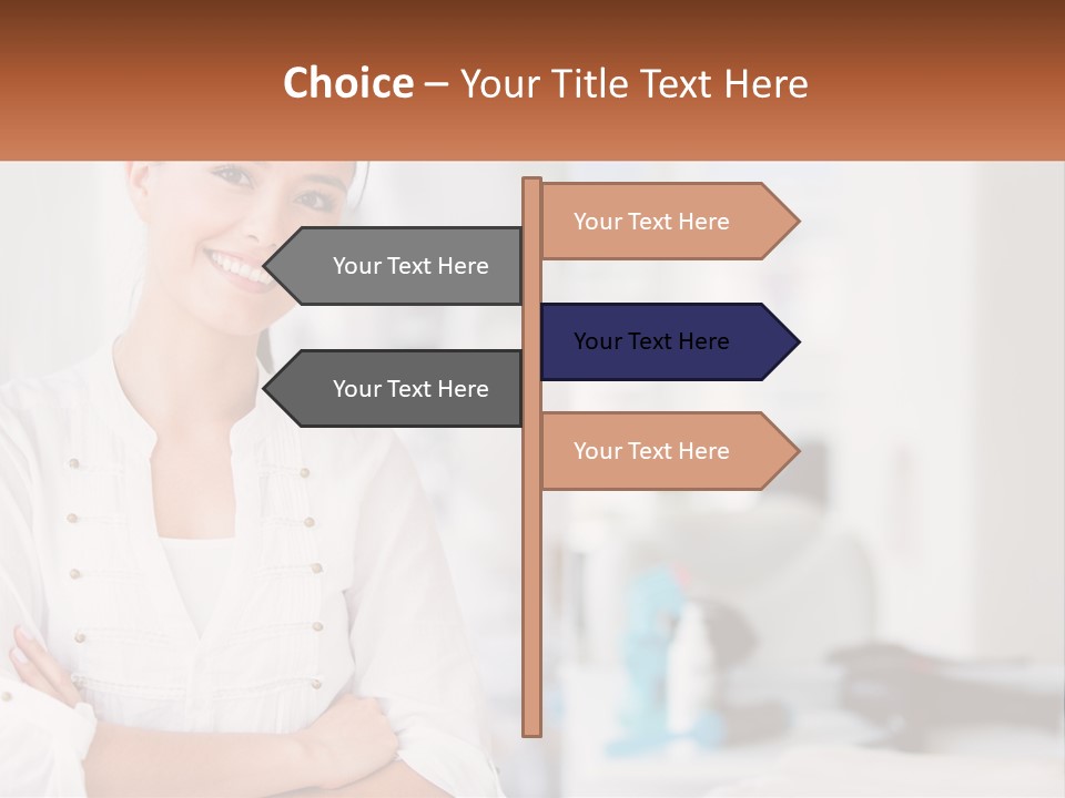 A Woman Standing In A Room With Her Arms Crossed PowerPoint Template