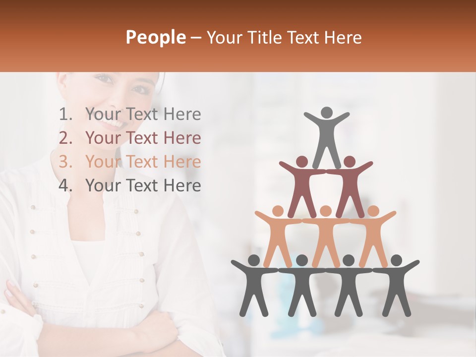 A Woman Standing In A Room With Her Arms Crossed PowerPoint Template