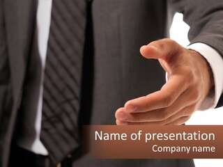 A Man In A Suit Holding Out His Hand PowerPoint Template