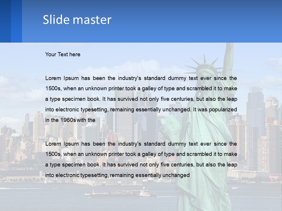 A Statue Of Liberty In Front Of A City Skyline PowerPoint Template