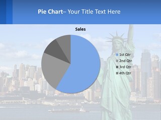 A Statue Of Liberty In Front Of A City Skyline PowerPoint Template