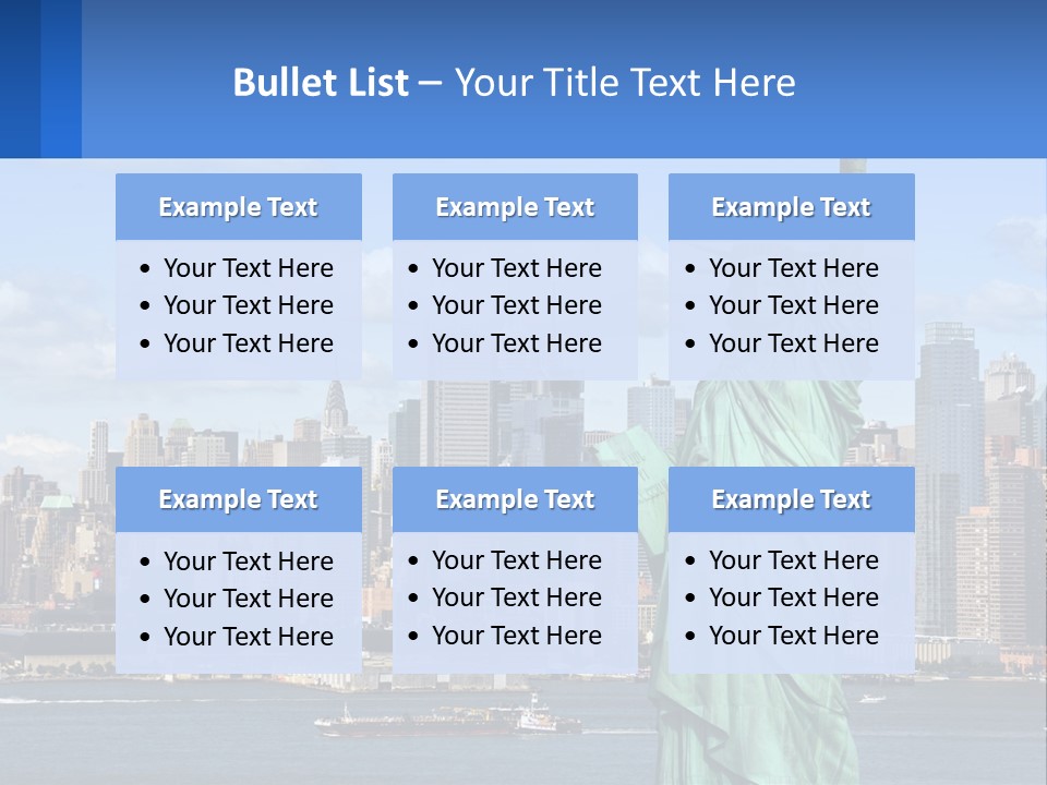 A Statue Of Liberty In Front Of A City Skyline PowerPoint Template