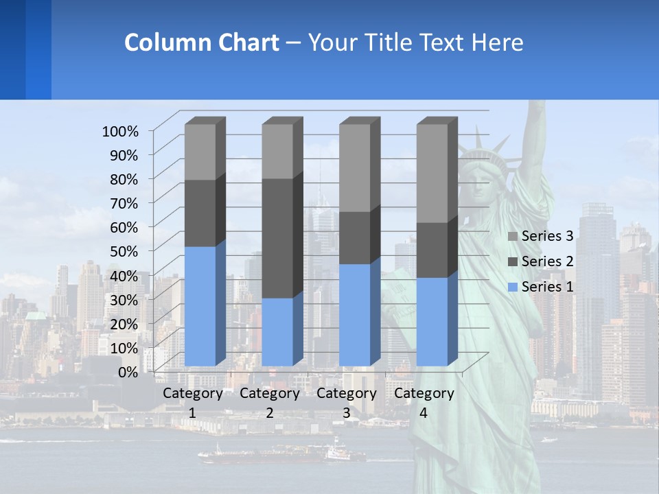 A Statue Of Liberty In Front Of A City Skyline PowerPoint Template