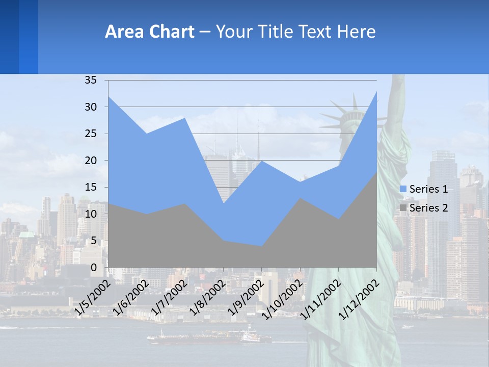 A Statue Of Liberty In Front Of A City Skyline PowerPoint Template