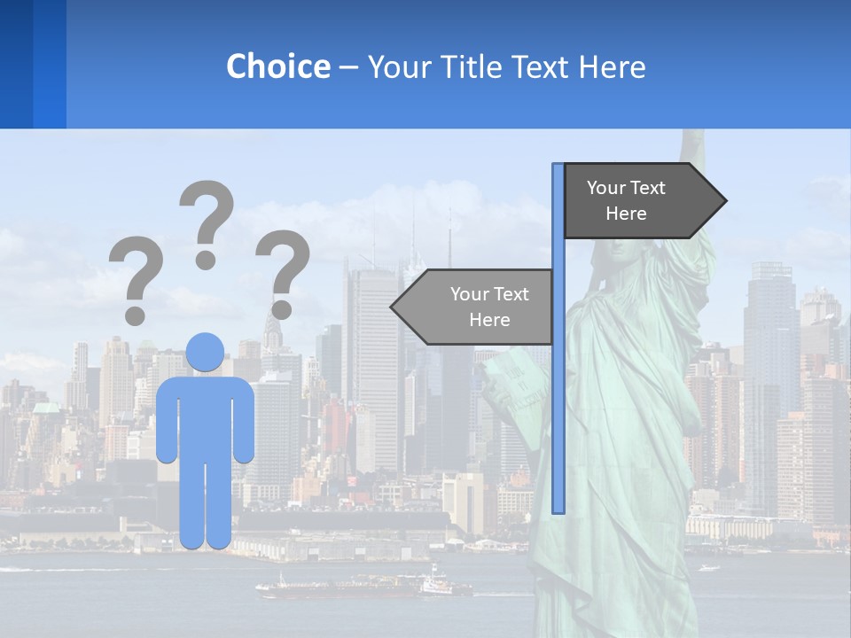 A Statue Of Liberty In Front Of A City Skyline PowerPoint Template