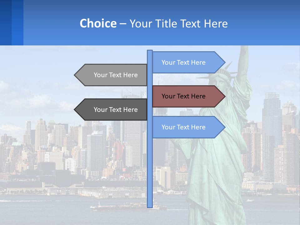 A Statue Of Liberty In Front Of A City Skyline PowerPoint Template