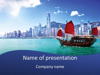 A Boat In The Water With A City In The Background PowerPoint Template