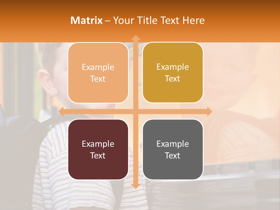 A Young Boy Is Standing In Front Of A School Bus PowerPoint Template