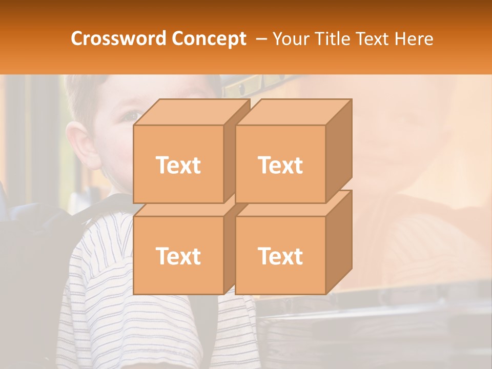 A Young Boy Is Standing In Front Of A School Bus PowerPoint Template