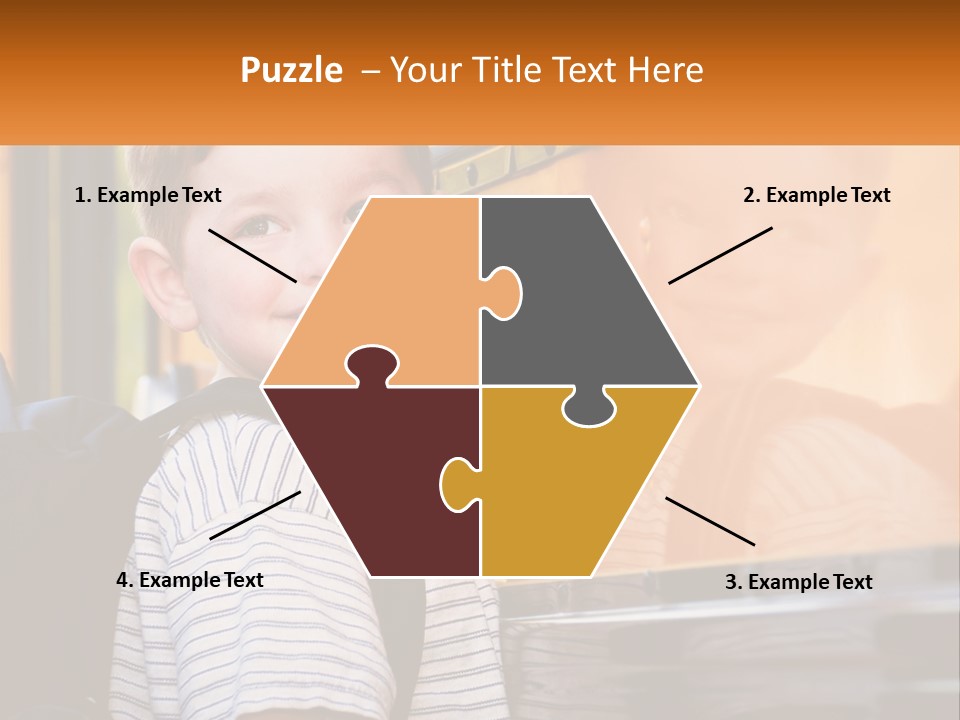 A Young Boy Is Standing In Front Of A School Bus PowerPoint Template