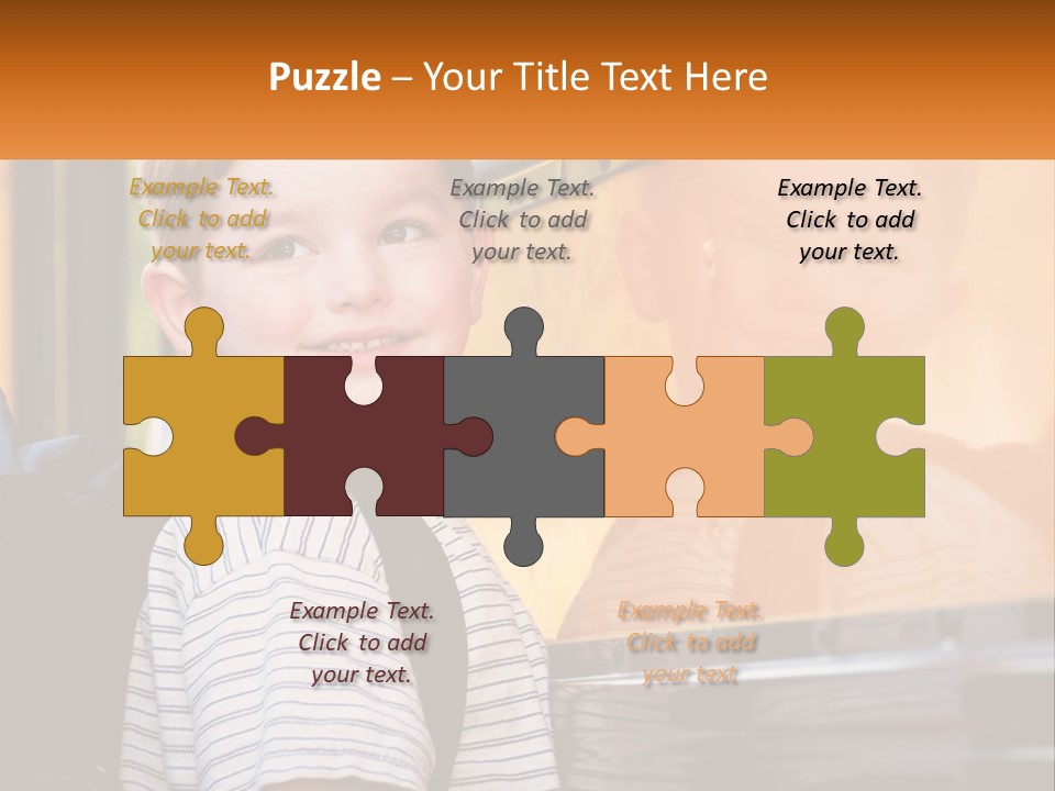 A Young Boy Is Standing In Front Of A School Bus PowerPoint Template