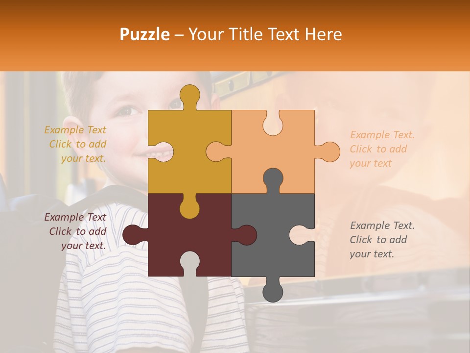 A Young Boy Is Standing In Front Of A School Bus PowerPoint Template