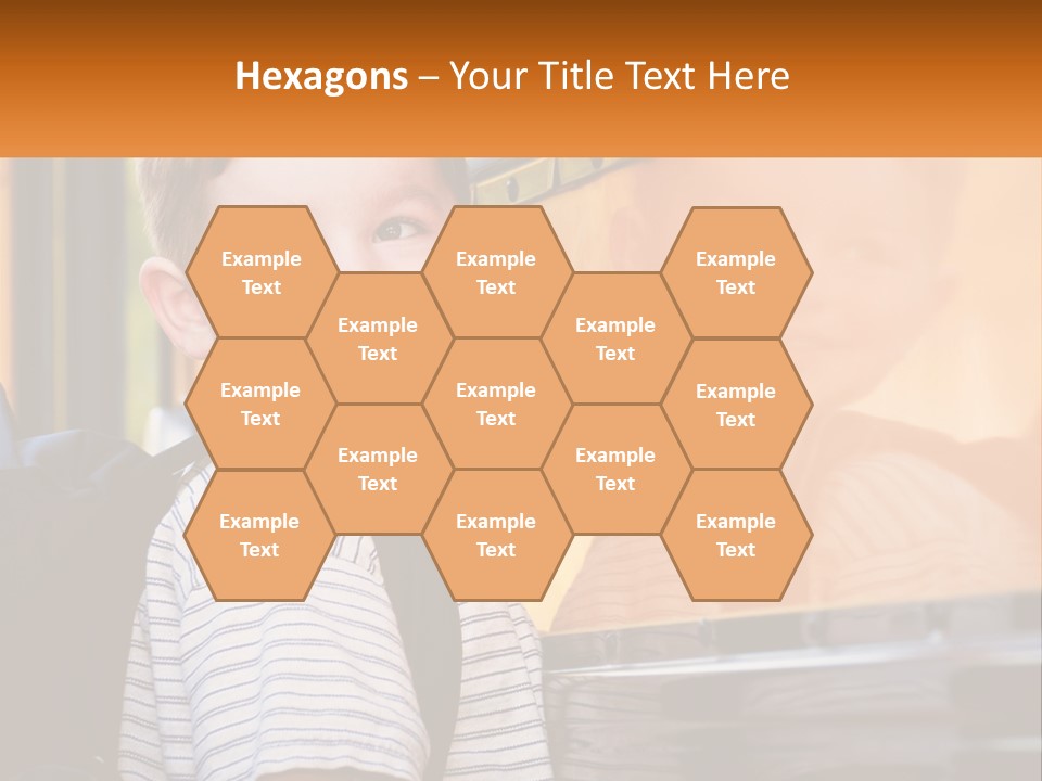 A Young Boy Is Standing In Front Of A School Bus PowerPoint Template