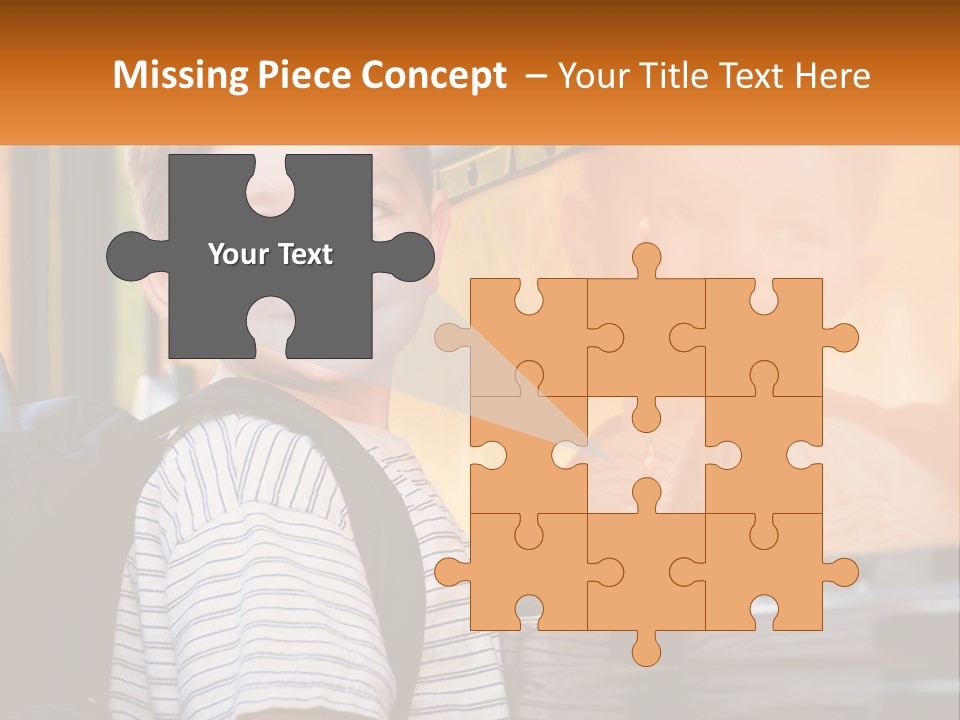 A Young Boy Is Standing In Front Of A School Bus PowerPoint Template