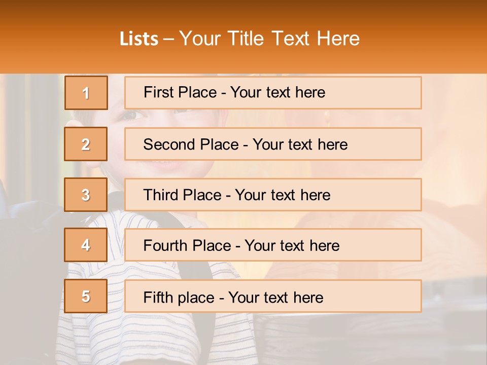 A Young Boy Is Standing In Front Of A School Bus PowerPoint Template